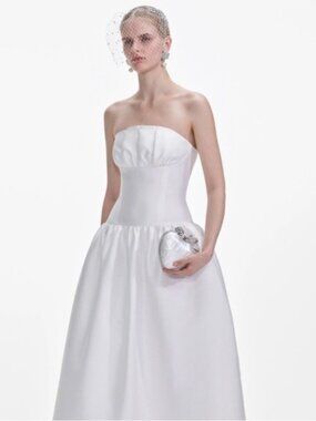 Strapless White Satin Bridal Ball Gown
